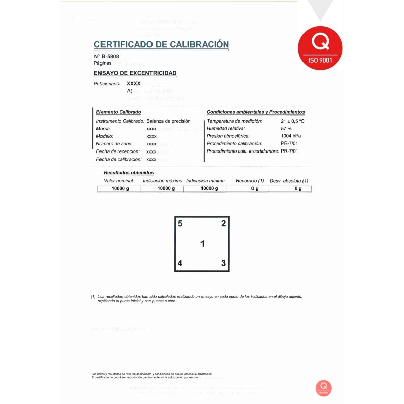 Certificado de calibración ISOCAL de 3001 kg a 10000 kg